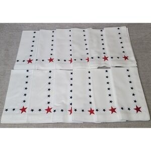 12 Pottery Barn 2007 Embroidered Red White Blue Star Patriotic Cloth Napkins NEW